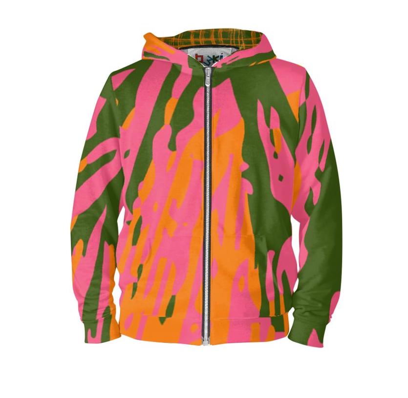 HAPPY Hoodie in Orange/Pink/Green Fan