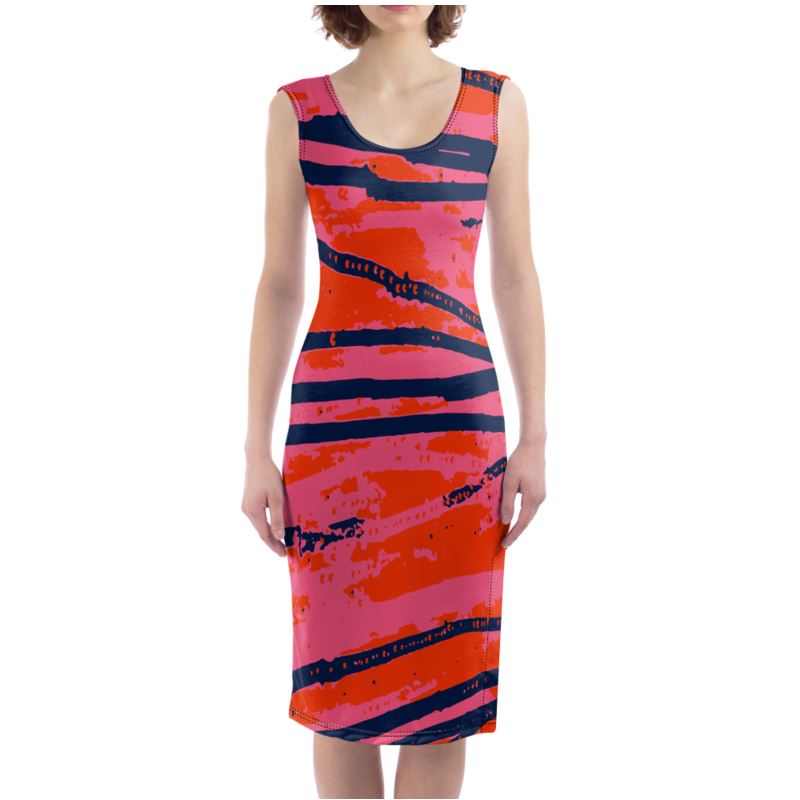 BOSSING IT Sleeveless Bodycon Dress - Esther Red/Pink/Blue