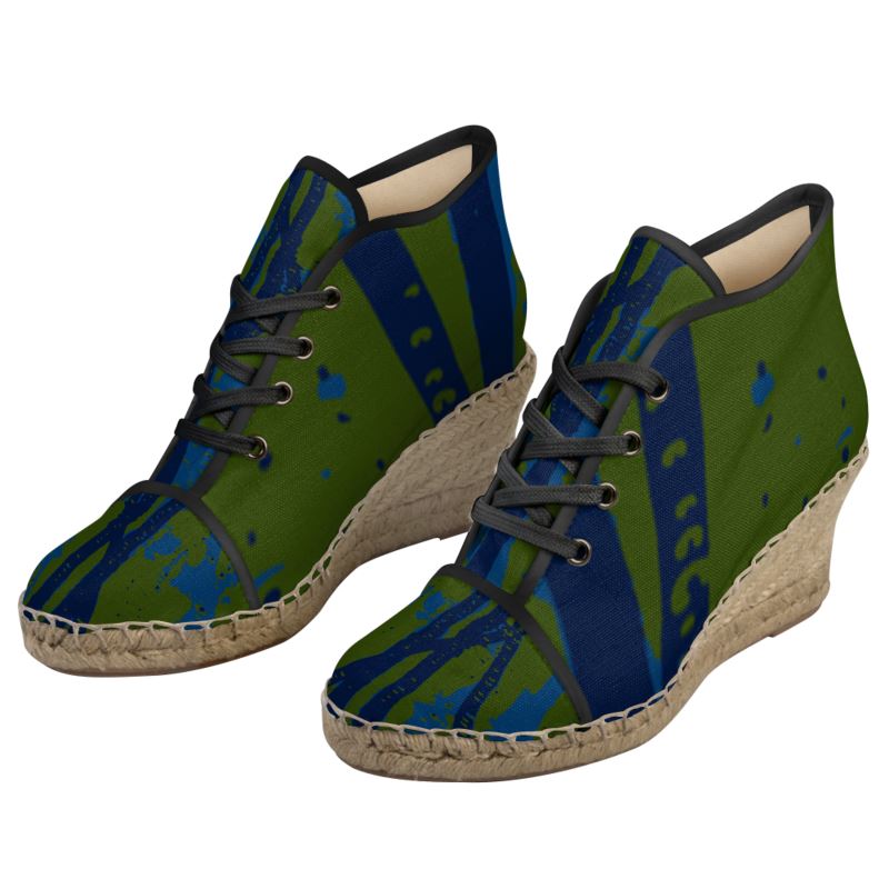 HEROIC Unisex High-Top Espadrille Ankle Boots - Esther Green/Blue