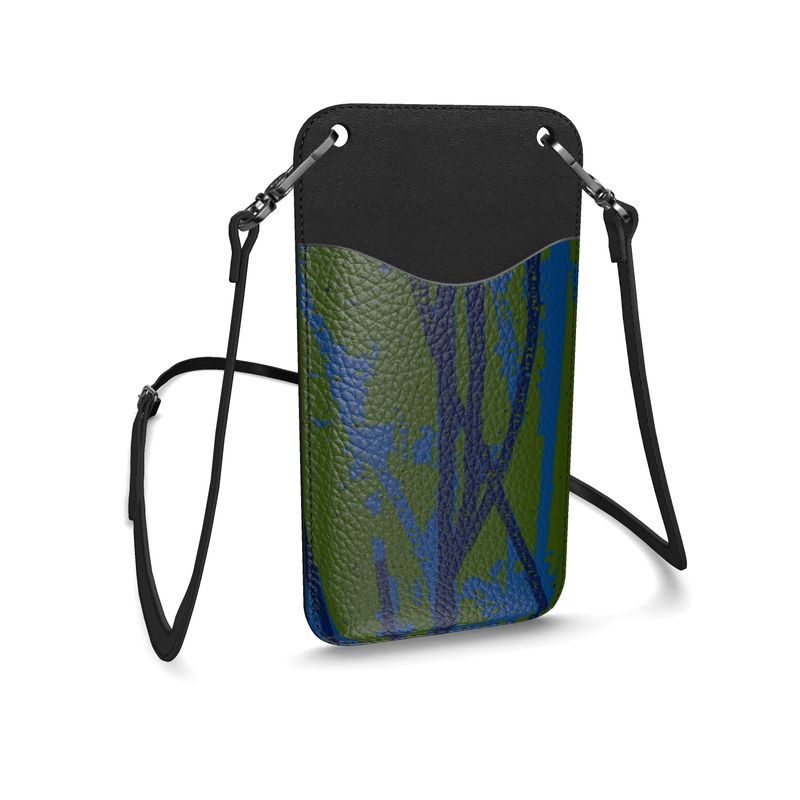 Phenomenal Textured Nappa Leather Phone Bag with Leather Strap and Cardholder - Esther Green/Blue