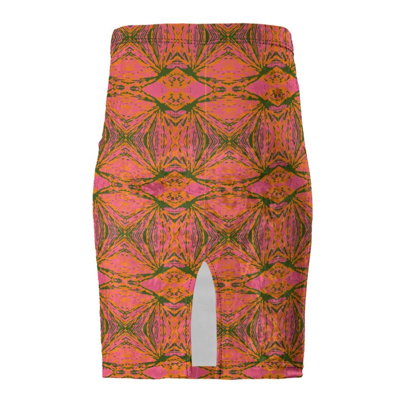 PARADISE High-Waisted Pencil Skirt - Fan Geometric Orange/Pink/Green