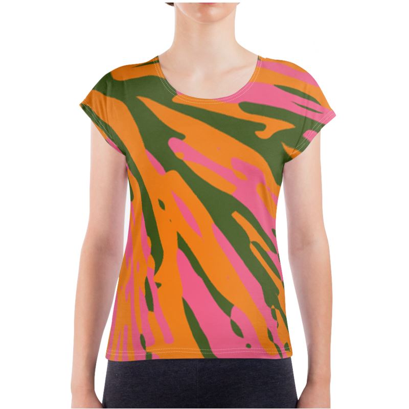 TRAILBLAZER Cap Sleeve, Wide T-Shirt IN ORANGE, PINK & GREEN 'FAN'