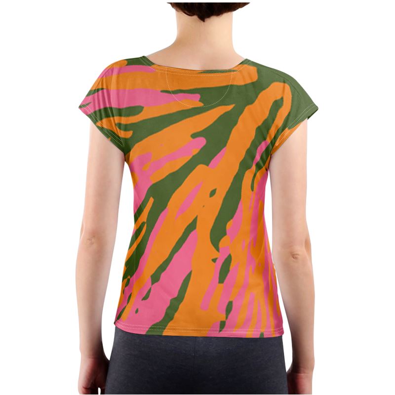 TRAILBLAZER Cap Sleeve, Wide T-Shirt IN ORANGE, PINK & GREEN 'FAN'