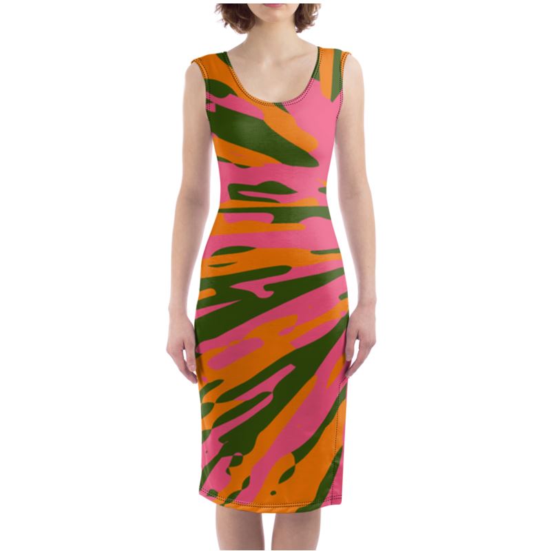 BOSSING IT Sleeveless Bodycon Dress - Fan orange/pink/green