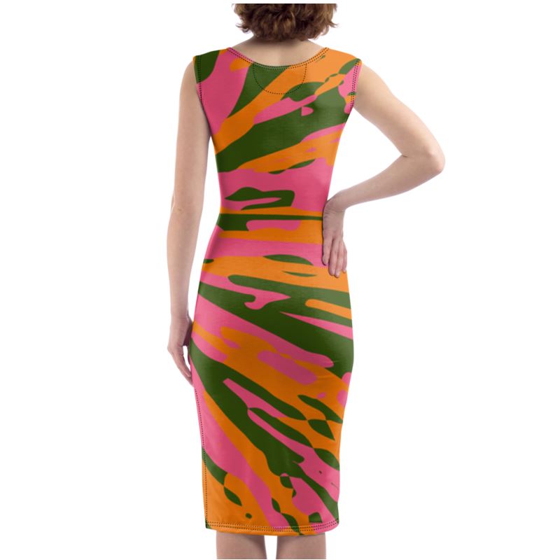 BOSSING IT Sleeveless Bodycon Dress - Fan orange/pink/green