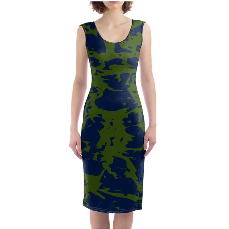 BOSSING IT Sleeveless Bodycon Dress - Zapillo Swash Blue/Green