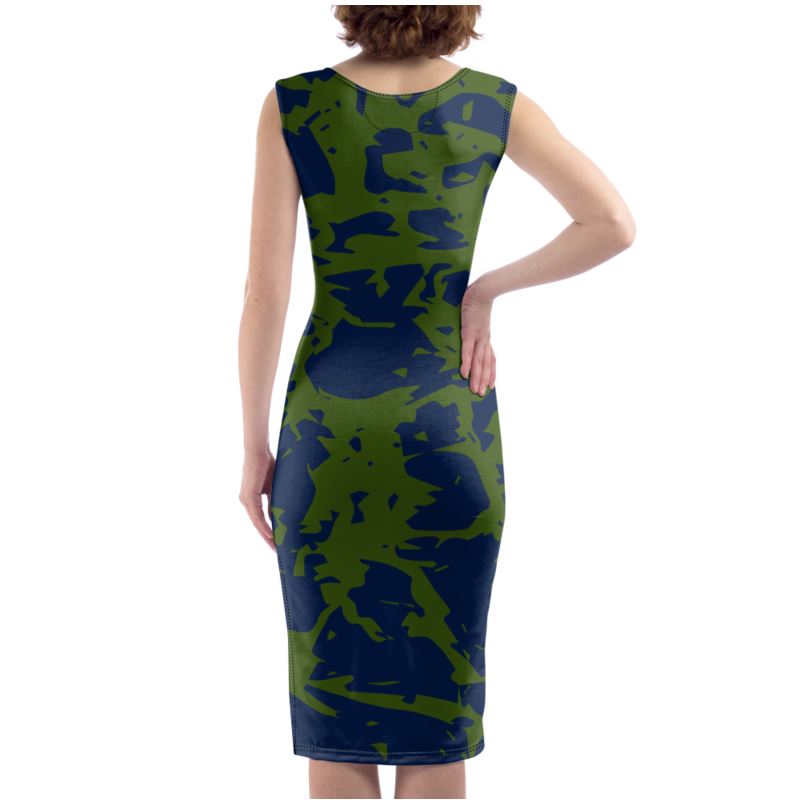 BOSSING IT Sleeveless Bodycon Dress - Zapillo Swash Blue/Green