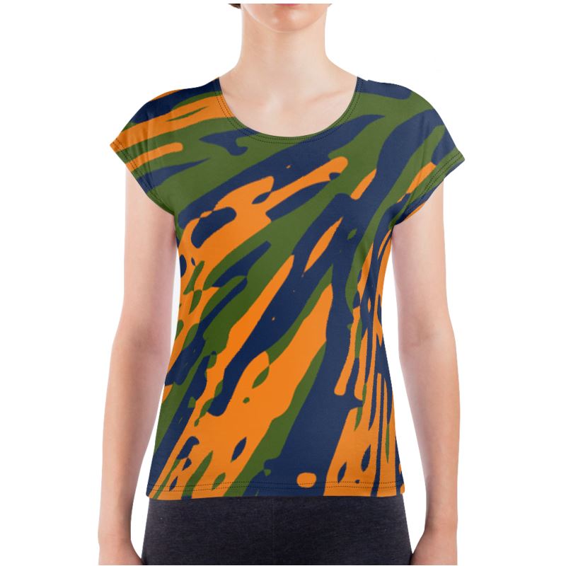 TRAILBLAZER Cap Sleeve, Wide T-Shirt IN BLUE, GREEN & ORANGE 'FAN'