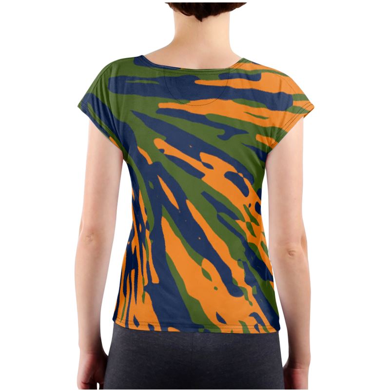 TRAILBLAZER Cap Sleeve, Wide T-Shirt IN BLUE, GREEN & ORANGE 'FAN'