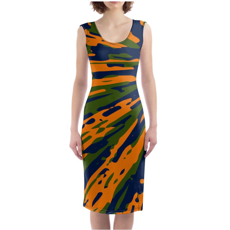 BOSSING IT Sleeveless Bodycon Dress - Fan Orange/Blue/Green