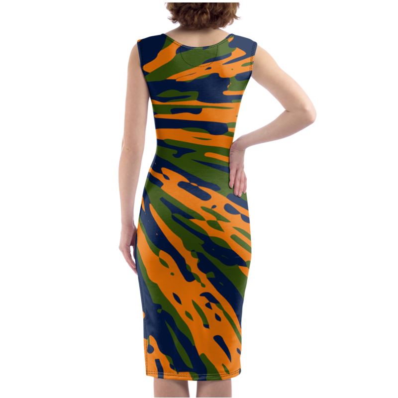 BOSSING IT Sleeveless Bodycon Dress - Fan Orange/Blue/Green