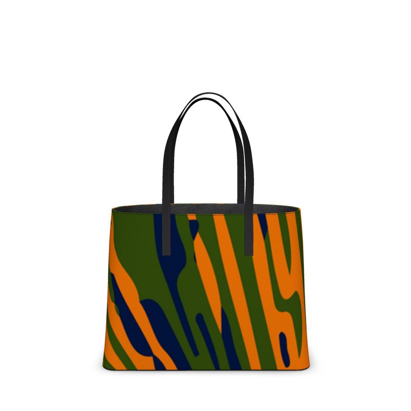 Tenacious Textured Nappa Leather Tote Bag - Fan Orange/Green/Blue