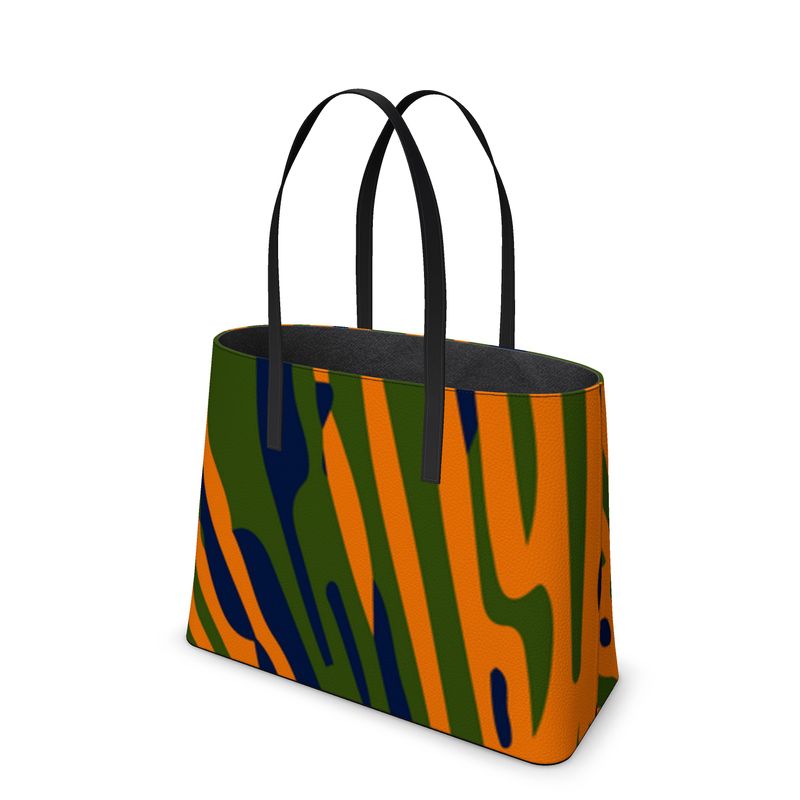 Tenacious Textured Nappa Leather Tote Bag - Fan Orange/Green/Blue