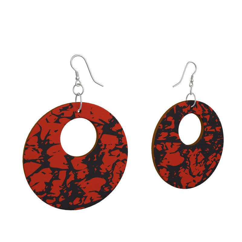 EFFORTLESS Organic Shape Wooden Drop Earrings - Zapillo Swash Red/Blue