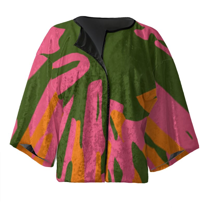 KOOKY Velvet Kimono Jacket IN ORANGE, PINK & GREEN 'FAN'