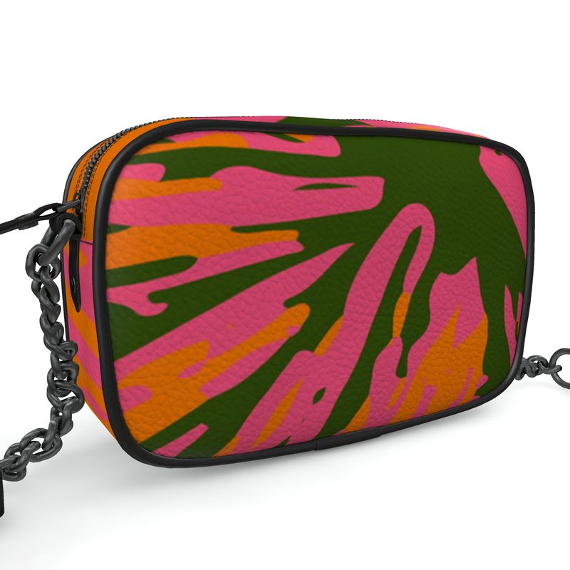 Chaperone Textured Nappa Leather Companion Bag with Non-removable Chain Strap - Fan Orange/Pink/Green