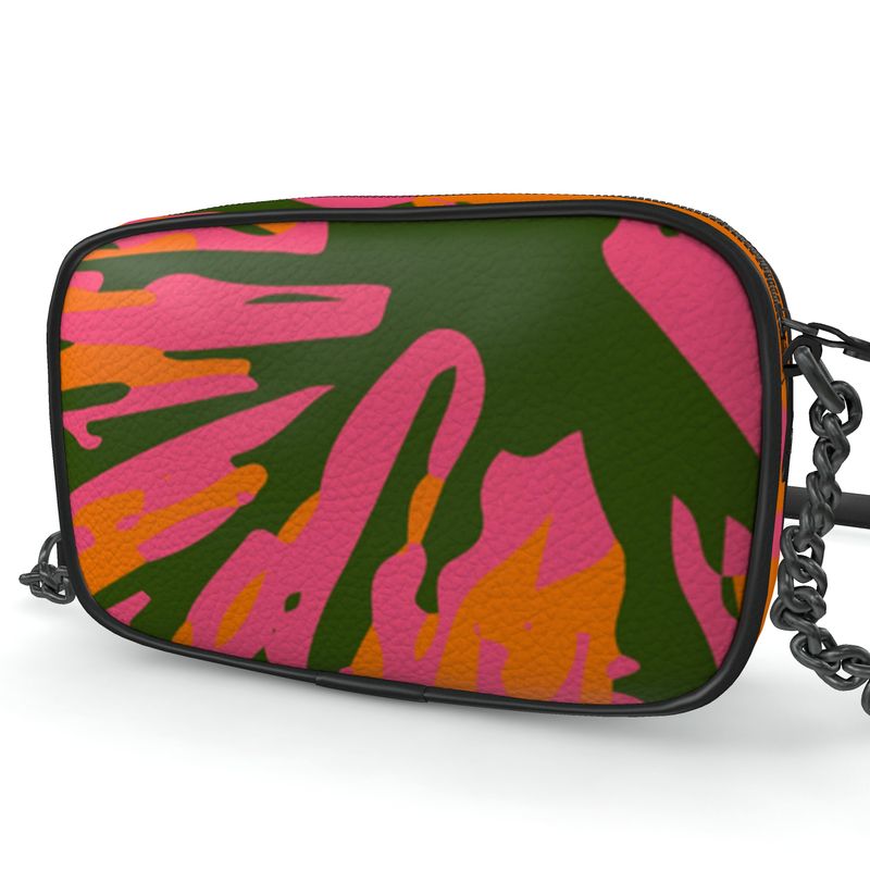 Chaperone Textured Nappa Leather Companion Bag with Non-removable Chain Strap - Fan Orange/Pink/Green