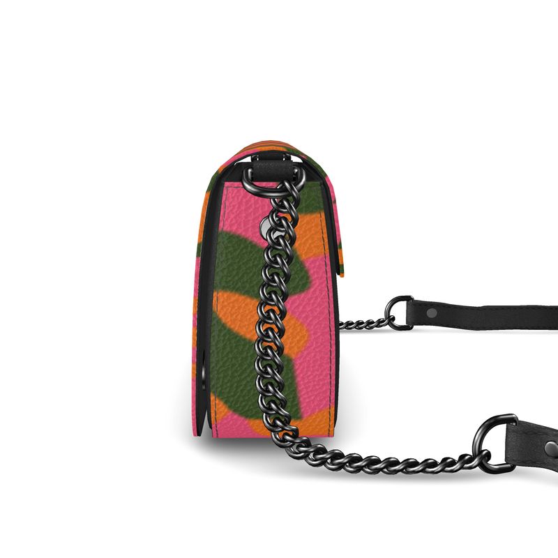 Bijou Textured Nappa Leather Fold-over Box Bag with Non-Removable Chain Strap - Fan Pink/Orange/Green