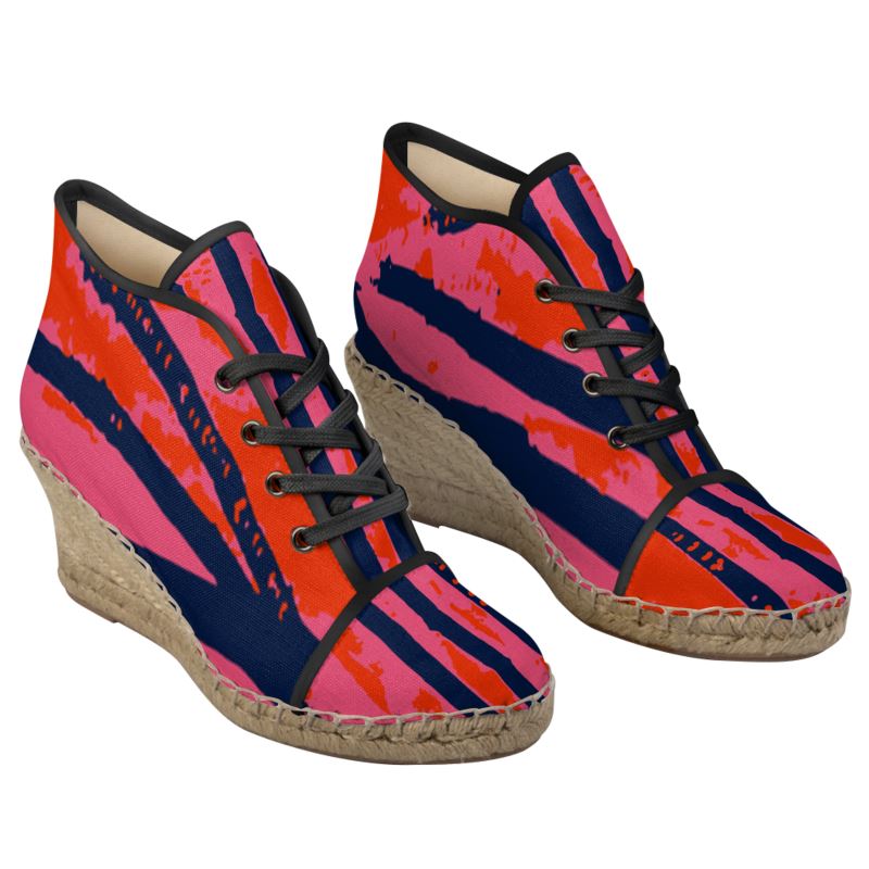 WONDROUS Lace-Up Wedge Heel Espadrilles - Esther Red/Pink/Blue