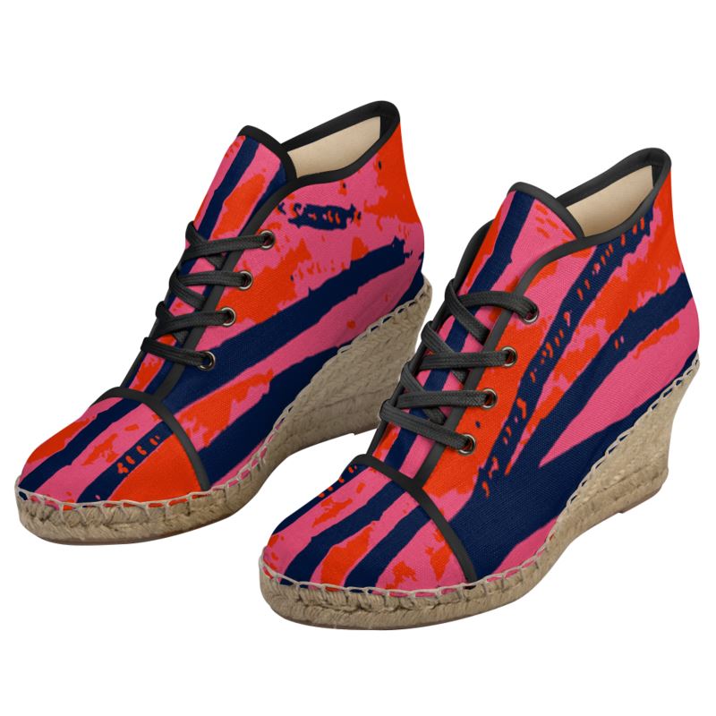 WONDROUS Lace-Up Wedge Heel Espadrilles - Esther Red/Pink/Blue