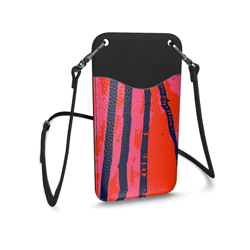 Phenomenal Textured Nappa Leather Phone Bag with Leather Strap with Cardholder - Esther Red/Pink/Blue