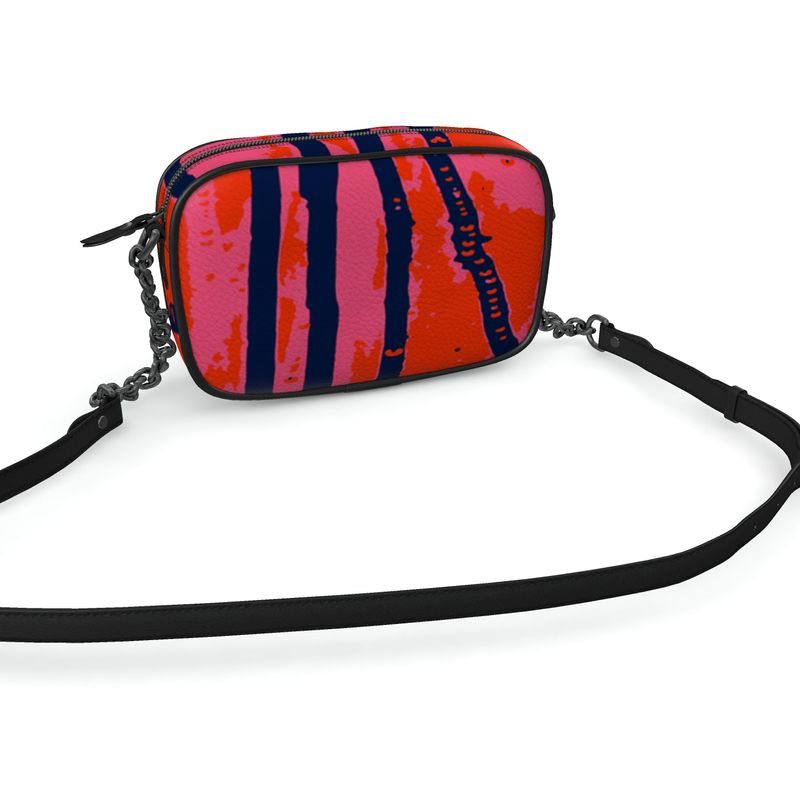 CHAPERONE Textured Nappa Leather Companion Bag with Non-Removable Chain Strap - Esther Red/Pink/Blue