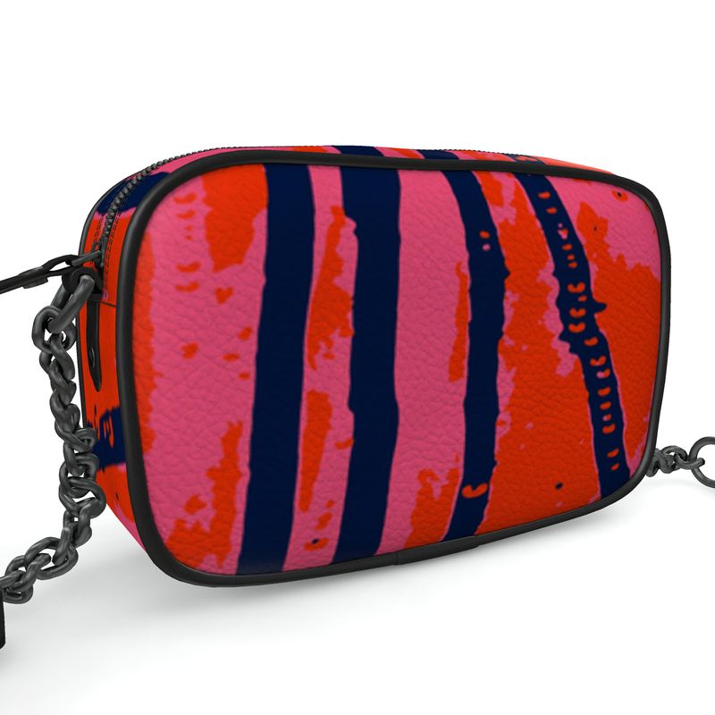 CHAPERONE Textured Nappa Leather Companion Bag with Non-Removable Chain Strap - Esther Red/Pink/Blue