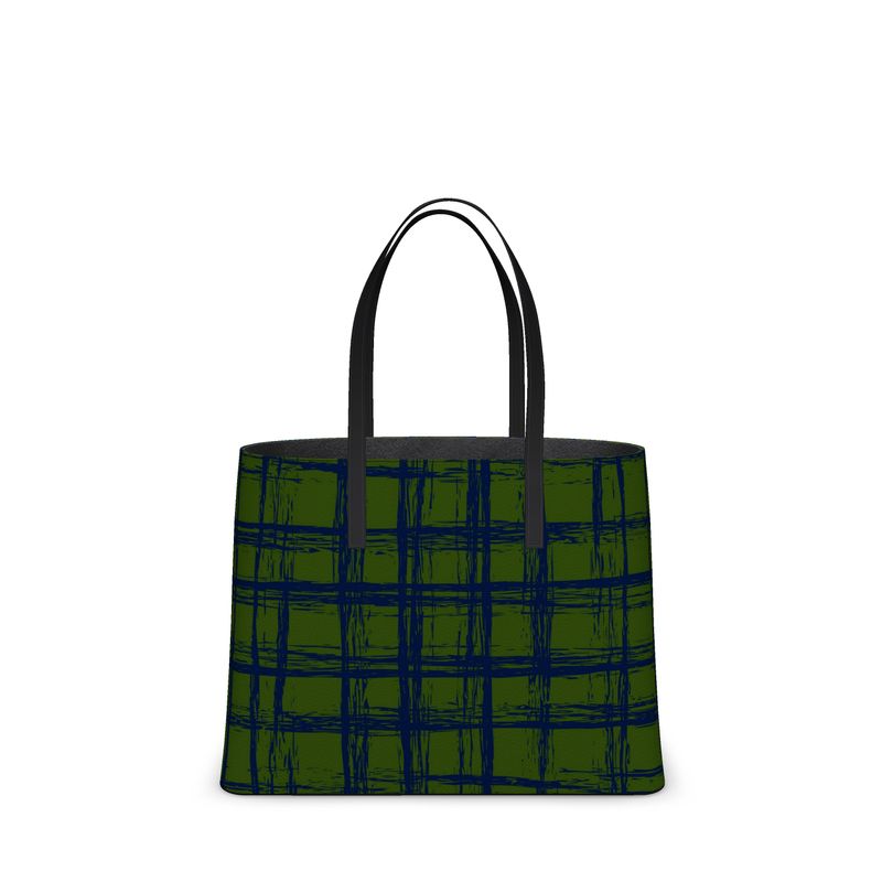 Tenacious Textured Nappa Leather Tote Bag - Zapillo Plaid Green/Blue