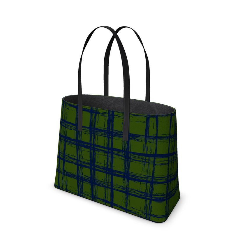 Tenacious Textured Nappa Leather Tote Bag - Zapillo Plaid Green/Blue