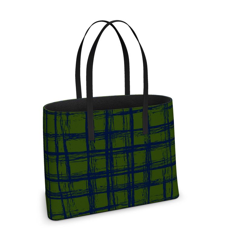 Tenacious Textured Nappa Leather Tote Bag - Zapillo Plaid Green/Blue