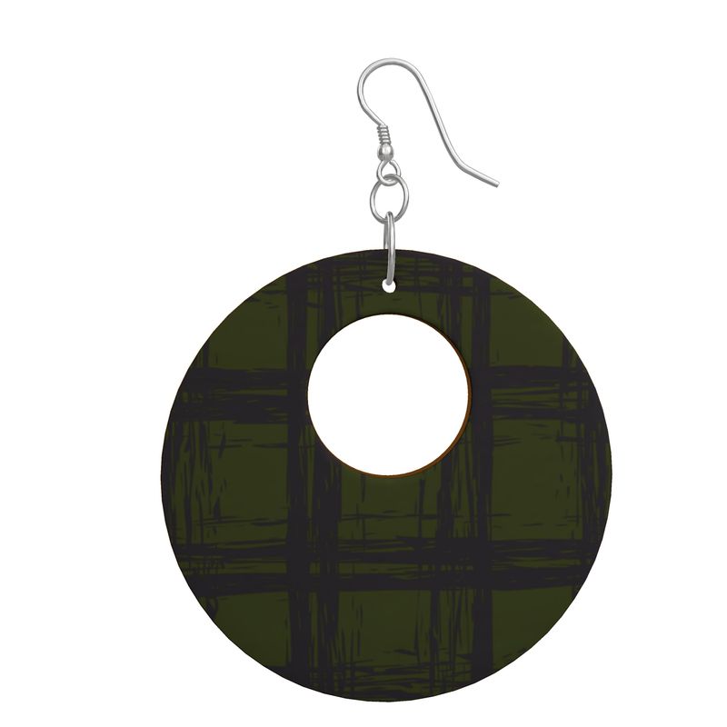 EFFORTLESS Organic Shape Wooden Drop Earrings - Zapillo Plaid Green/Blue