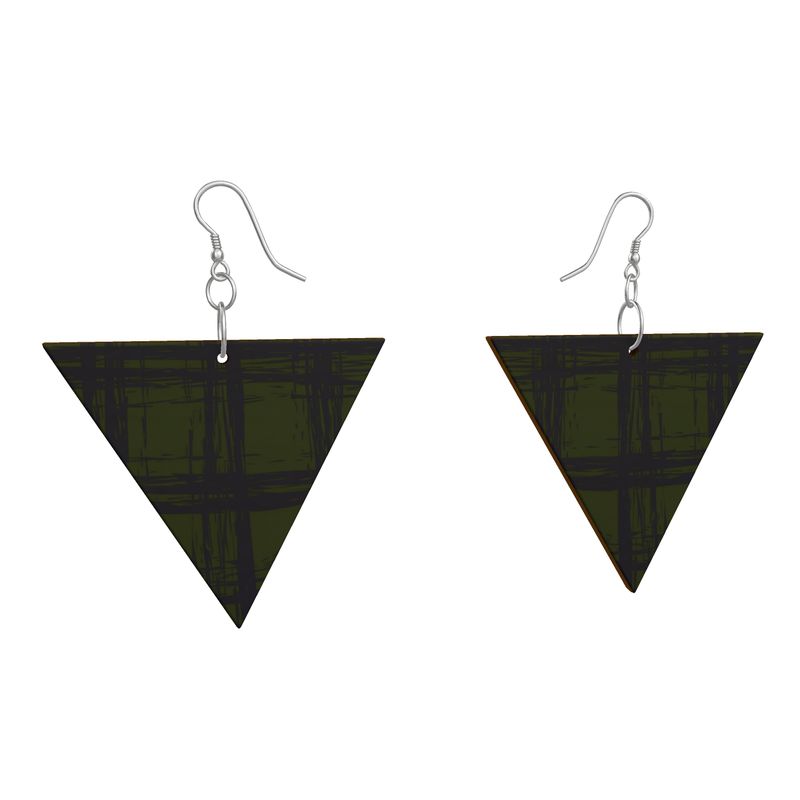 EFFORTLESS Geometric Wooden Drop Earrings - Zapillo Plaid Green/Blue