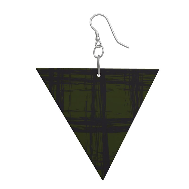 EFFORTLESS Geometric Wooden Drop Earrings - Zapillo Plaid Green/Blue