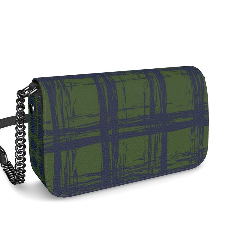 Bijou Textured Nappa Leather Fold-Over Box Bag with Non-Removable Chain Strap - Zapillo Plaid Green/Blue