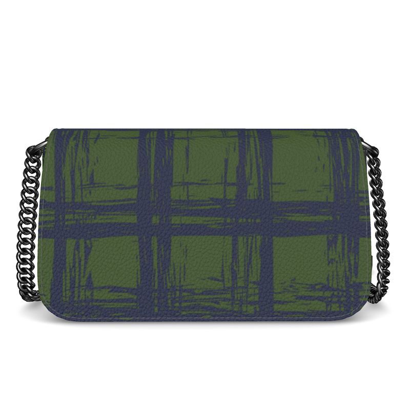 Bijou Textured Nappa Leather Fold-Over Box Bag with Non-Removable Chain Strap - Zapillo Plaid Green/Blue