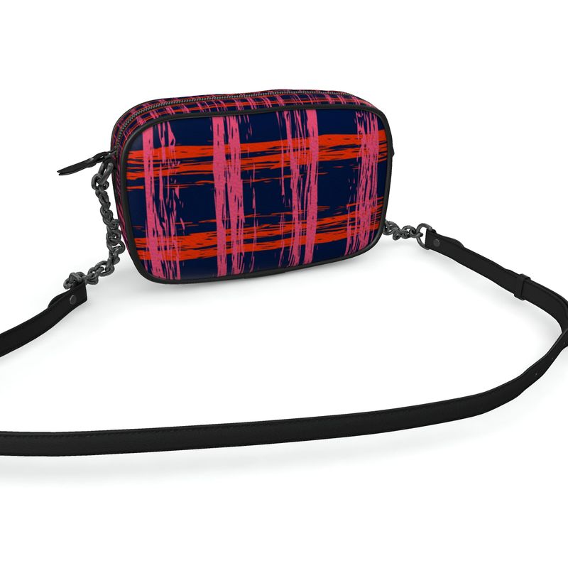 CHAPERONE Textured Nappa Leather Companion Bag with Non-Removable Chain Strap - Zapillo Plaid Red/Pink/Blue