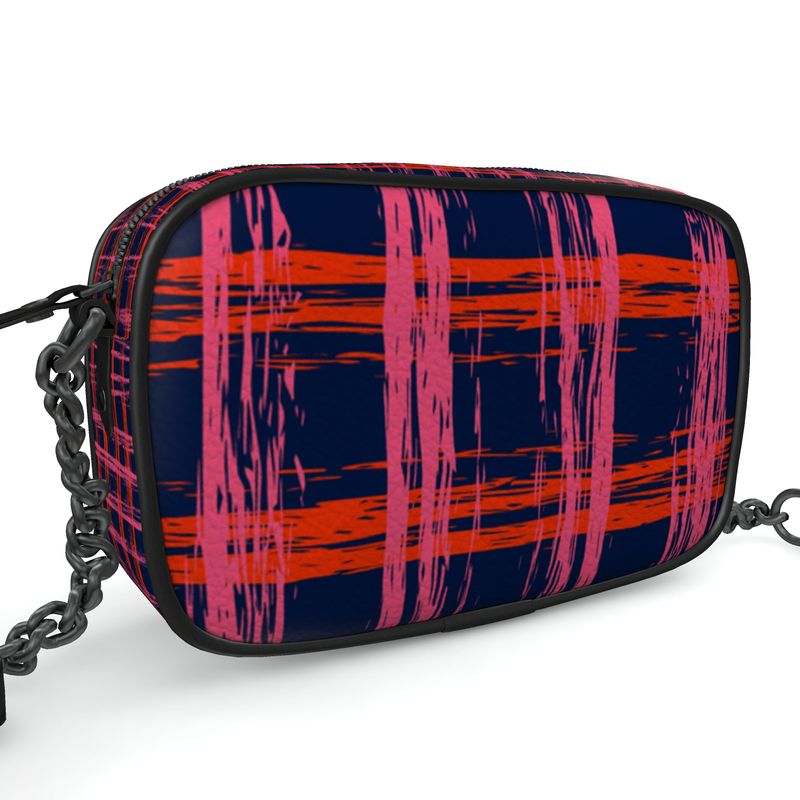 CHAPERONE Textured Nappa Leather Companion Bag with Non-Removable Chain Strap - Zapillo Plaid Red/Pink/Blue