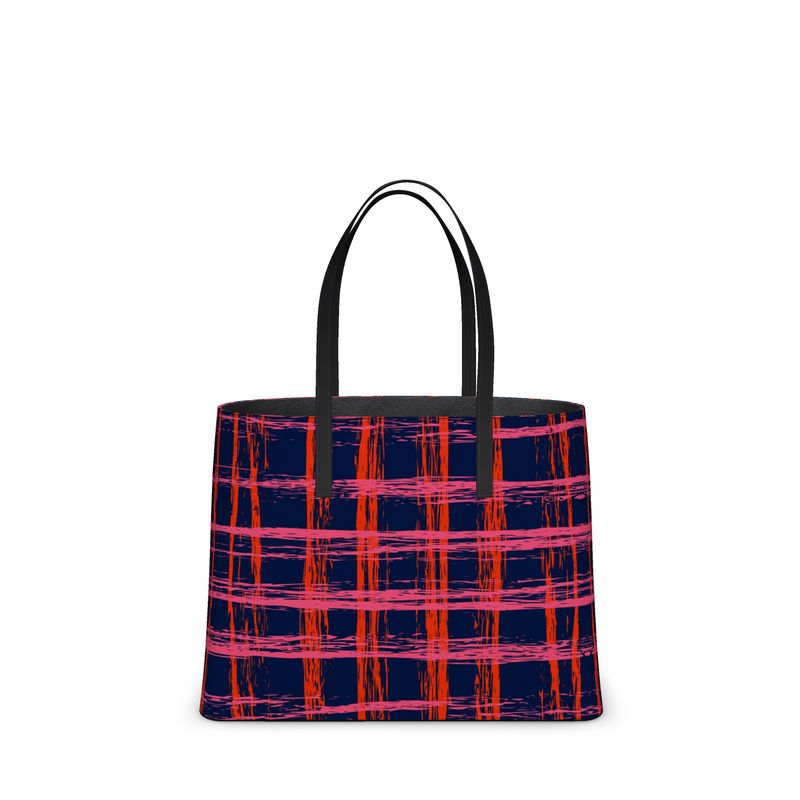 Tenacious Textured Nappa Leather Tote Bag - Zapillo Plaid Pink/Red/Blue