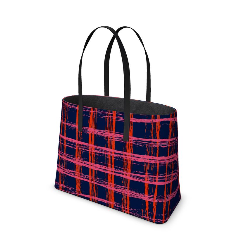 Tenacious Textured Nappa Leather Tote Bag - Zapillo Plaid Pink/Red/Blue