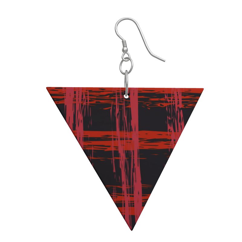 EFFORTLESS Geometric Wooden Drop Earrings - Zapillo Plaid Red/Pink//Blue