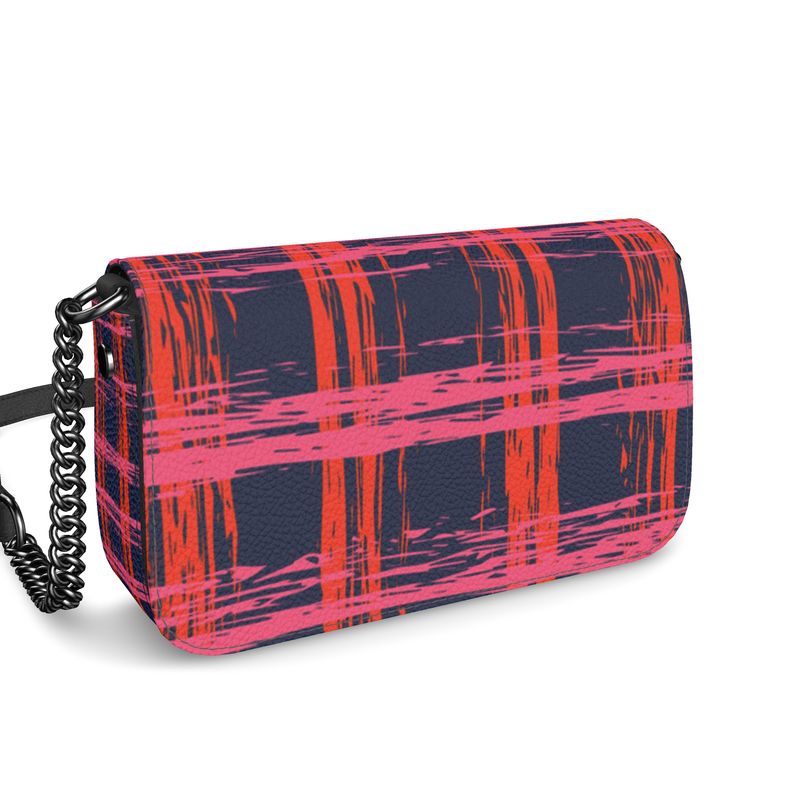 Bijou Textured Nappa Leather Fold-Over Box Bag with Non-Removable Chain Strap - Zapillo Plaid Red/Pink/Blue