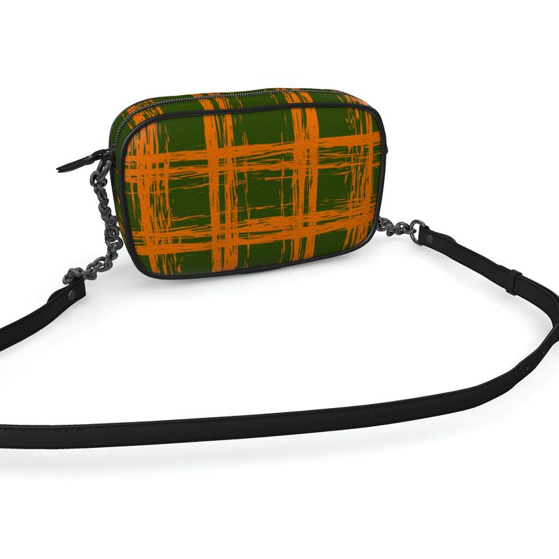 CHAPERONE Textured Nappa Leather Companion Bag with Non-Removable Chain Strap - Zapillo Plaid Green/Orange