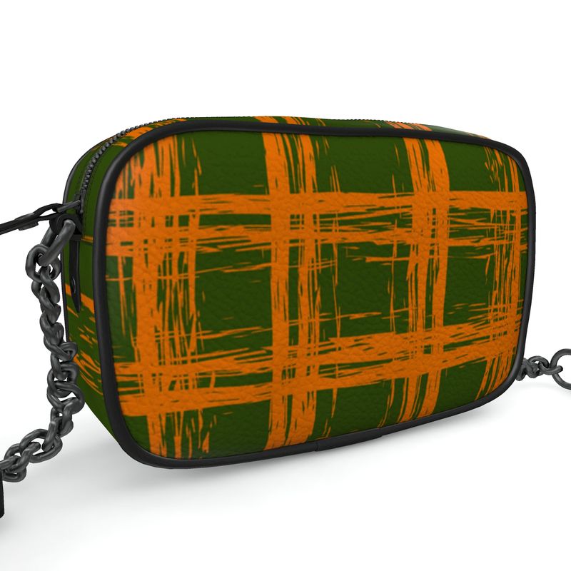 CHAPERONE Textured Nappa Leather Companion Bag with Non-Removable Chain Strap - Zapillo Plaid Green/Orange