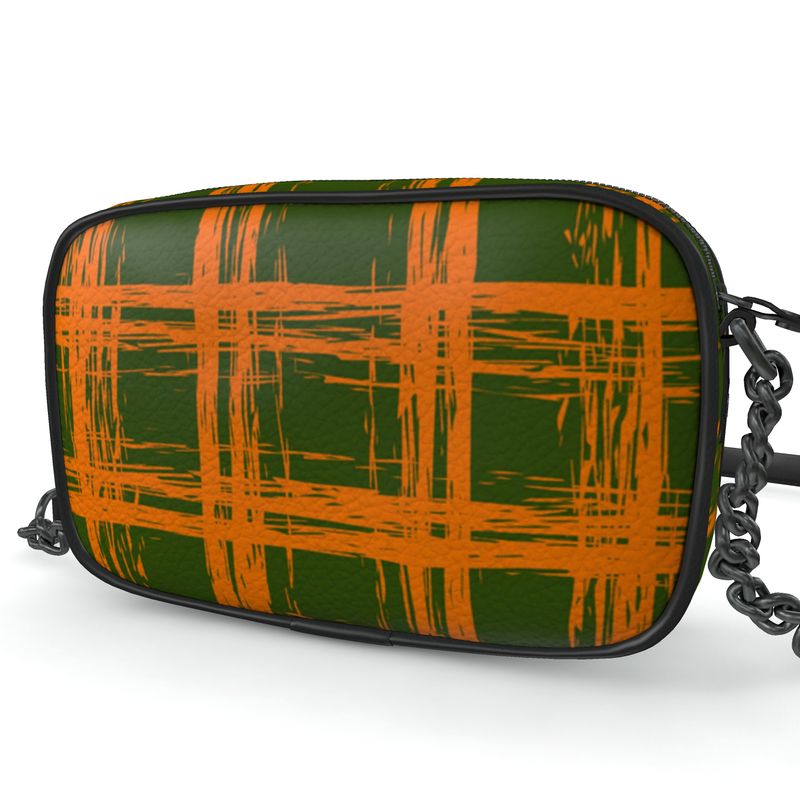 CHAPERONE Textured Nappa Leather Companion Bag with Non-Removable Chain Strap - Zapillo Plaid Green/Orange