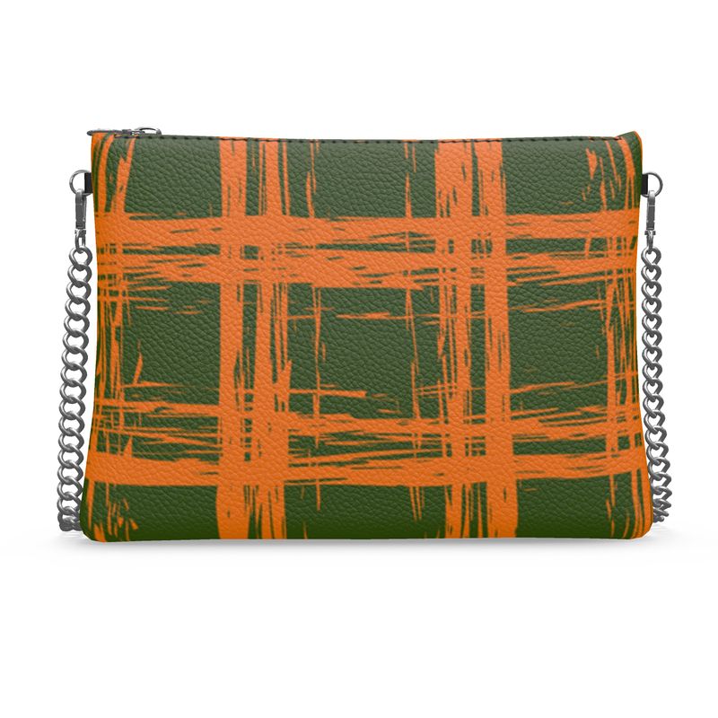 Cherish Chain Strap Handbag in Textured Nappa Leather - Zapillo Plaid Green/Orange