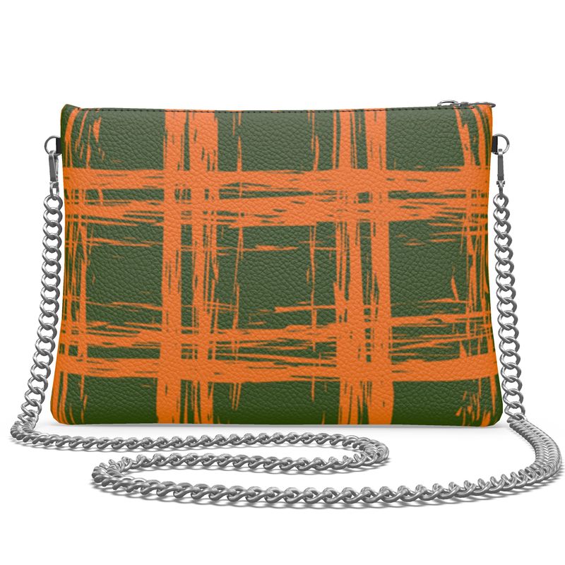 Cherish Chain Strap Handbag in Textured Nappa Leather - Zapillo Plaid Green/Orange