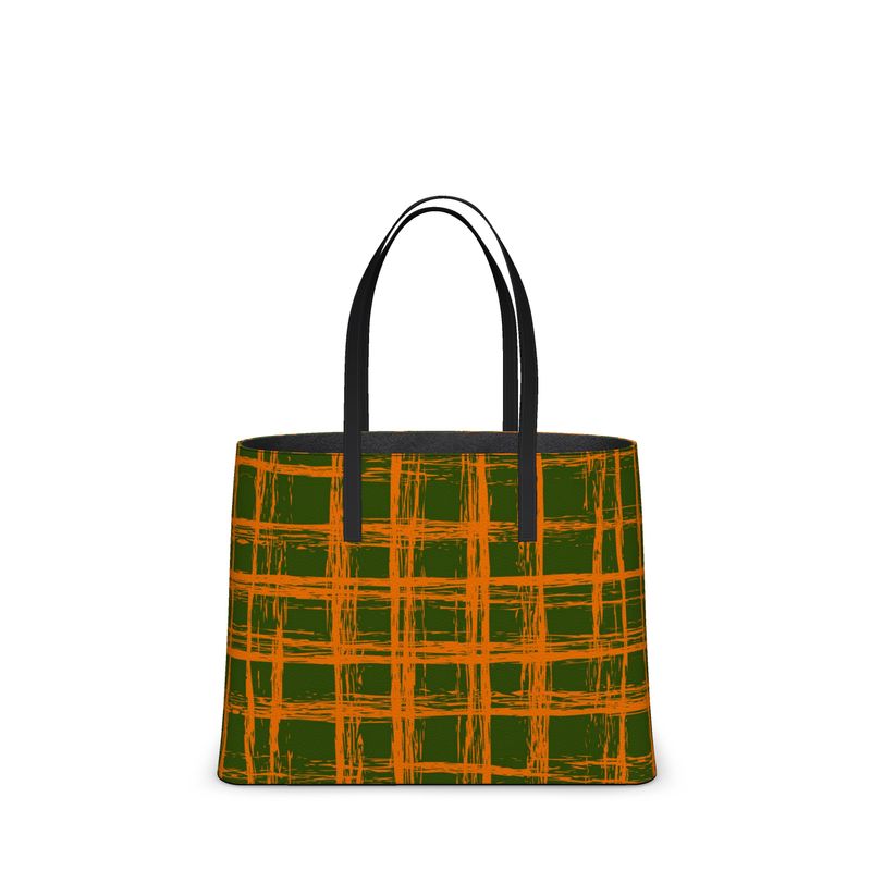 Tenacious Textured Nappa Leather Tote Bag - Zapillo Plaid Orange/Green