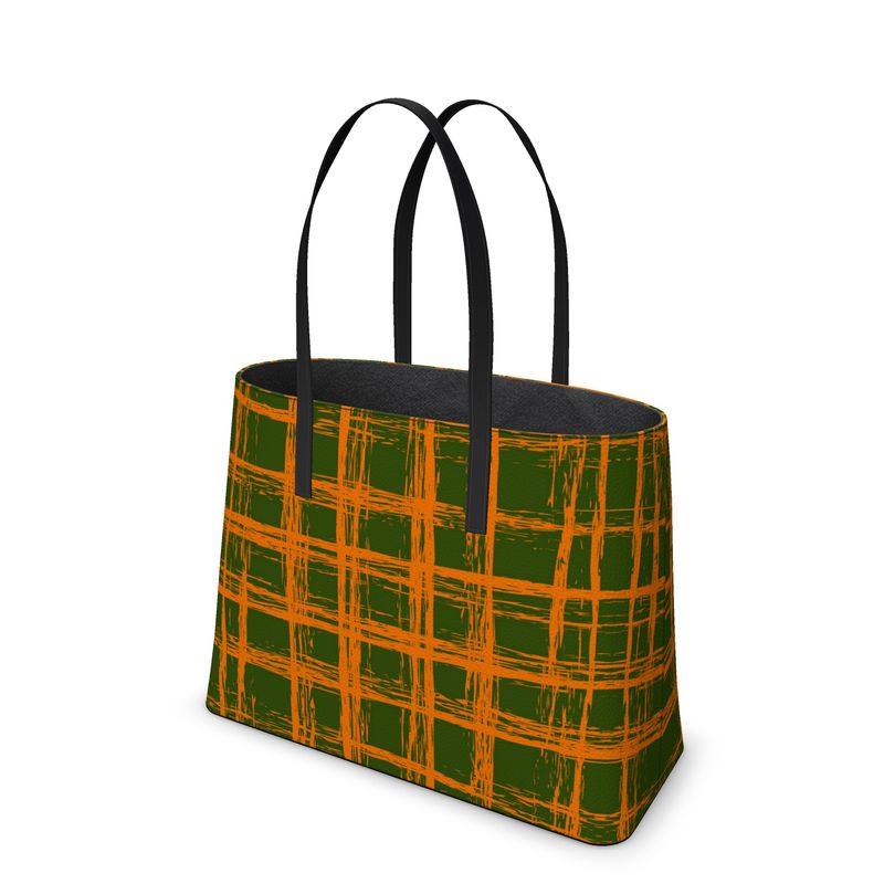 Tenacious Textured Nappa Leather Tote Bag - Zapillo Plaid Orange/Green