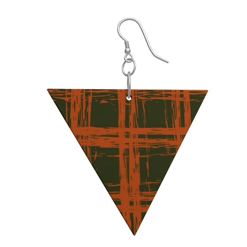 EFFORTLESS Geometric Wooden Drop Earrings - Zapillo Plaid Green/Orange