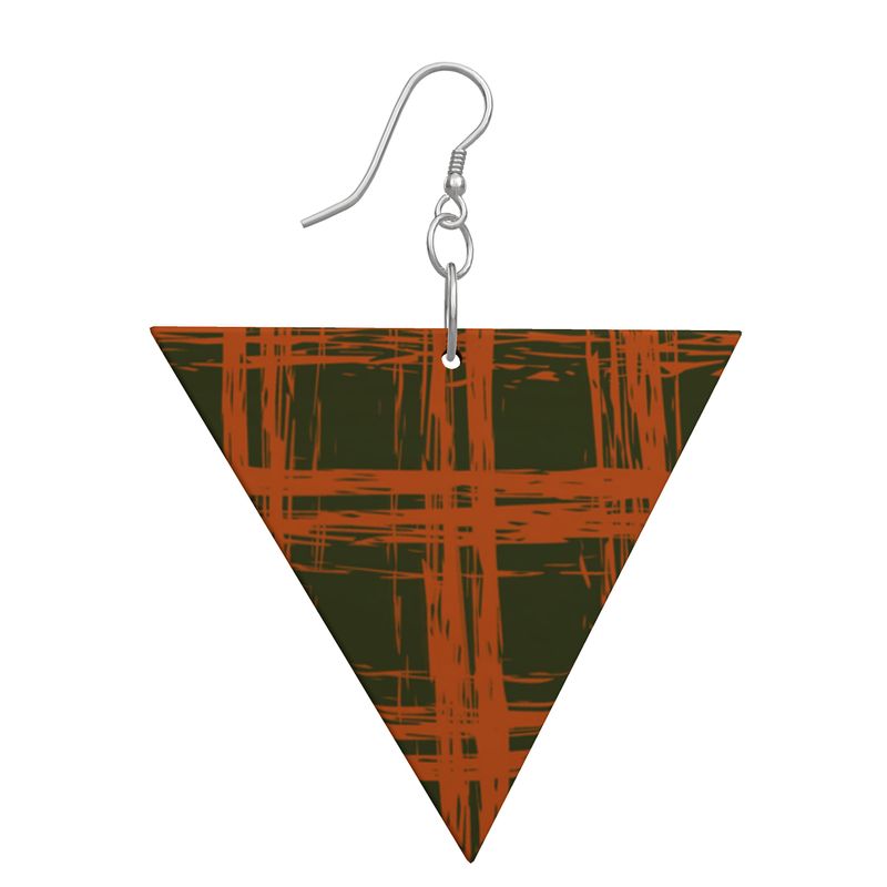 EFFORTLESS Geometric Wooden Drop Earrings - Zapillo Plaid Green/Orange